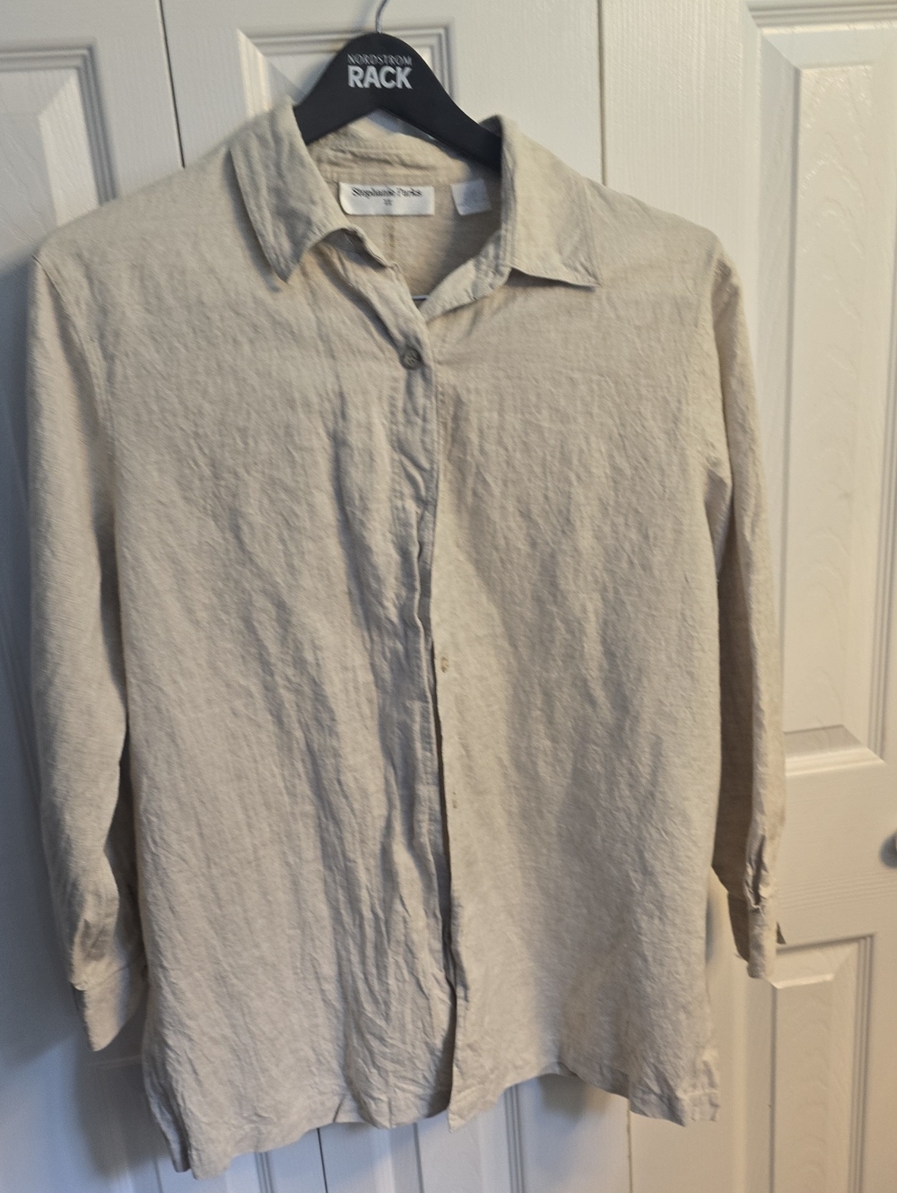 Eileen Fisher Light Beige Button-Down Cotton Linen Shirt